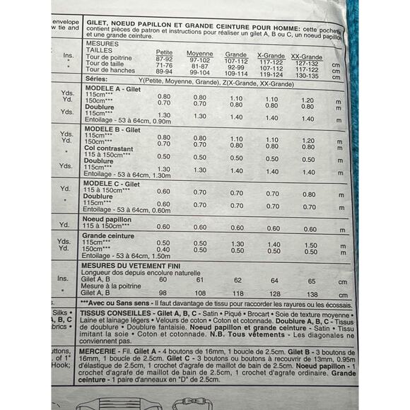 McCalls 8000 mens vest bow tie cummerbund pattern size Small Medium - Picture 5 of 6